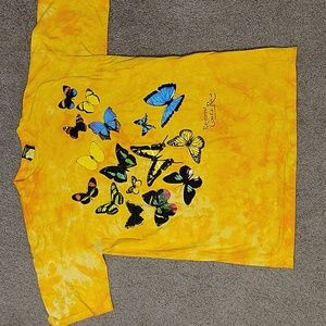Vintage Costa Rica🇨🇷 Butterfly Yellow Tie Dye T Shirt Color Natural Tag Large